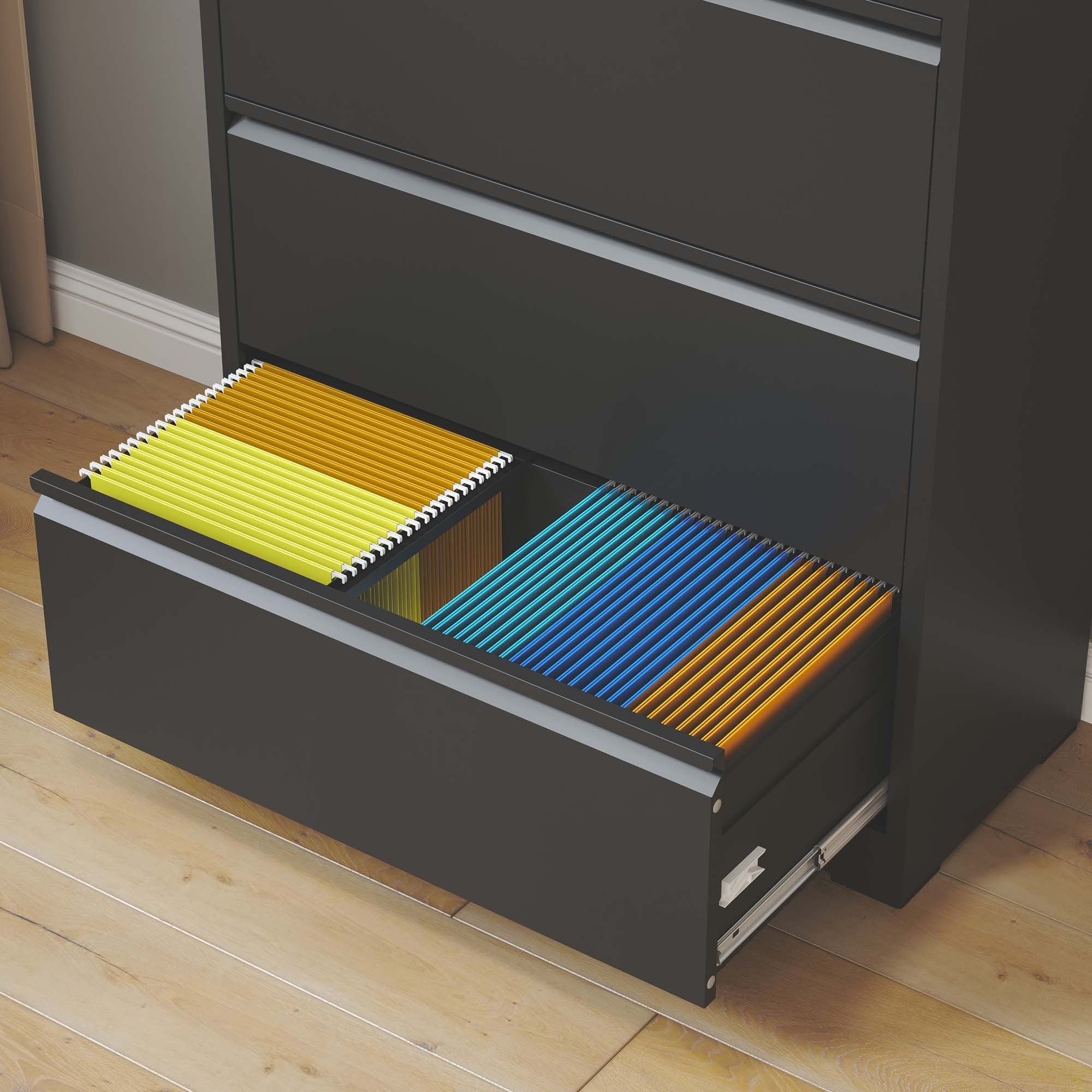 5 Drawer Metal Lateral File Cabinet , Black Filing Cabinet with Lock, Lockable File Cabinet for Home Office, Locking Metal Fi