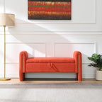 Modern Teddy Bed End Bench with Arms and Storage, Upholstered Orange Foot Rest Stool for Living Room, Bedroom, Dorm, Comfy Window Vanity Bench - Grand Goldman Shop