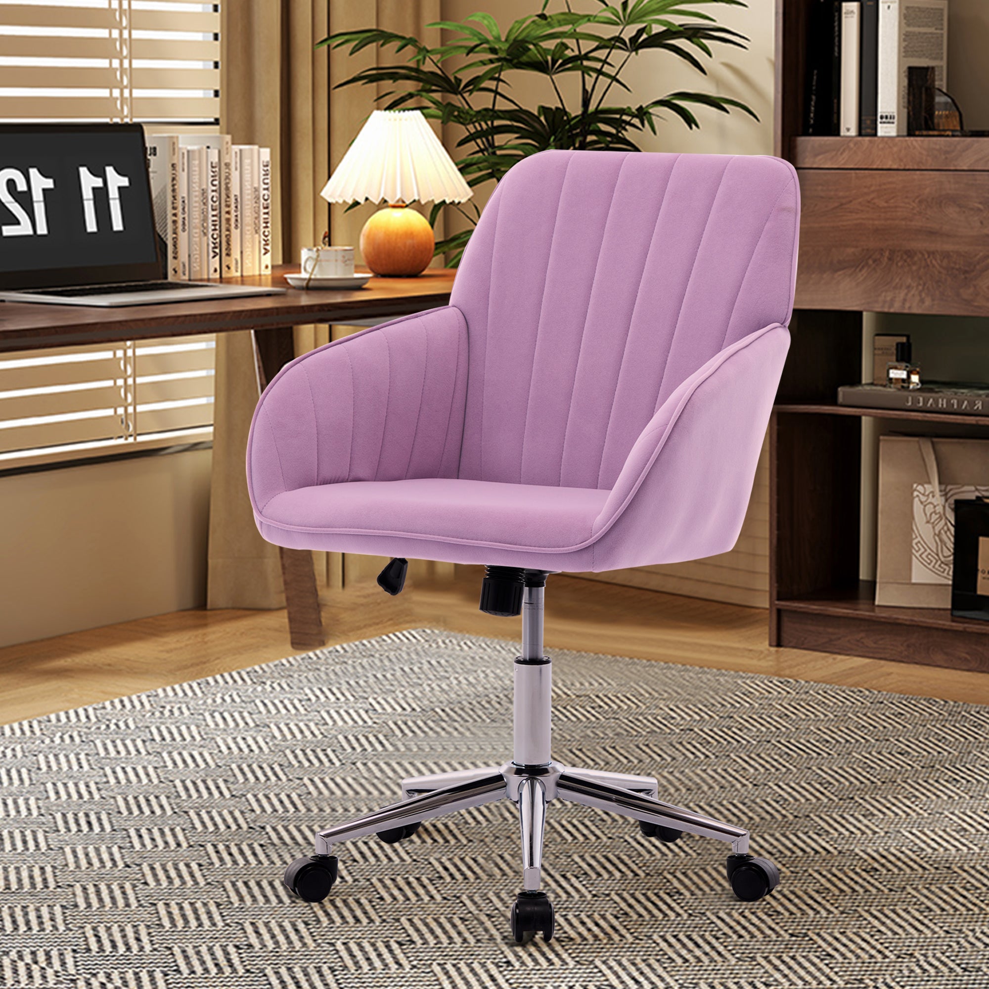 TY Ergonomic Swivel Office Chair, Comfortable Backrest Seat, Lilac Velvet, Adjustable for Home and Bedroom | Premium Home Dec