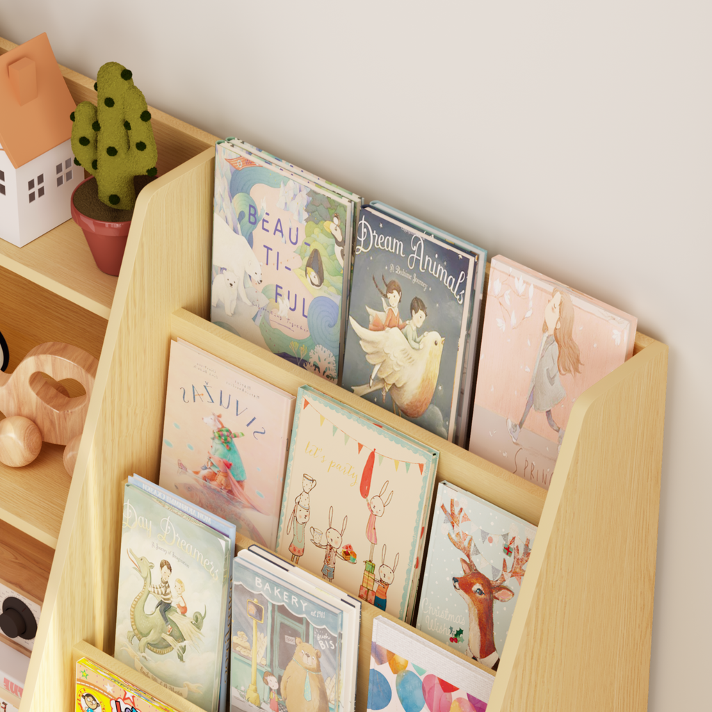 Kids Bookshelf and Toy Storage Organizer, Multifunctional 4 Tier Wooden Kids Book Shelf with  Bookcase Display Stand in Kids 