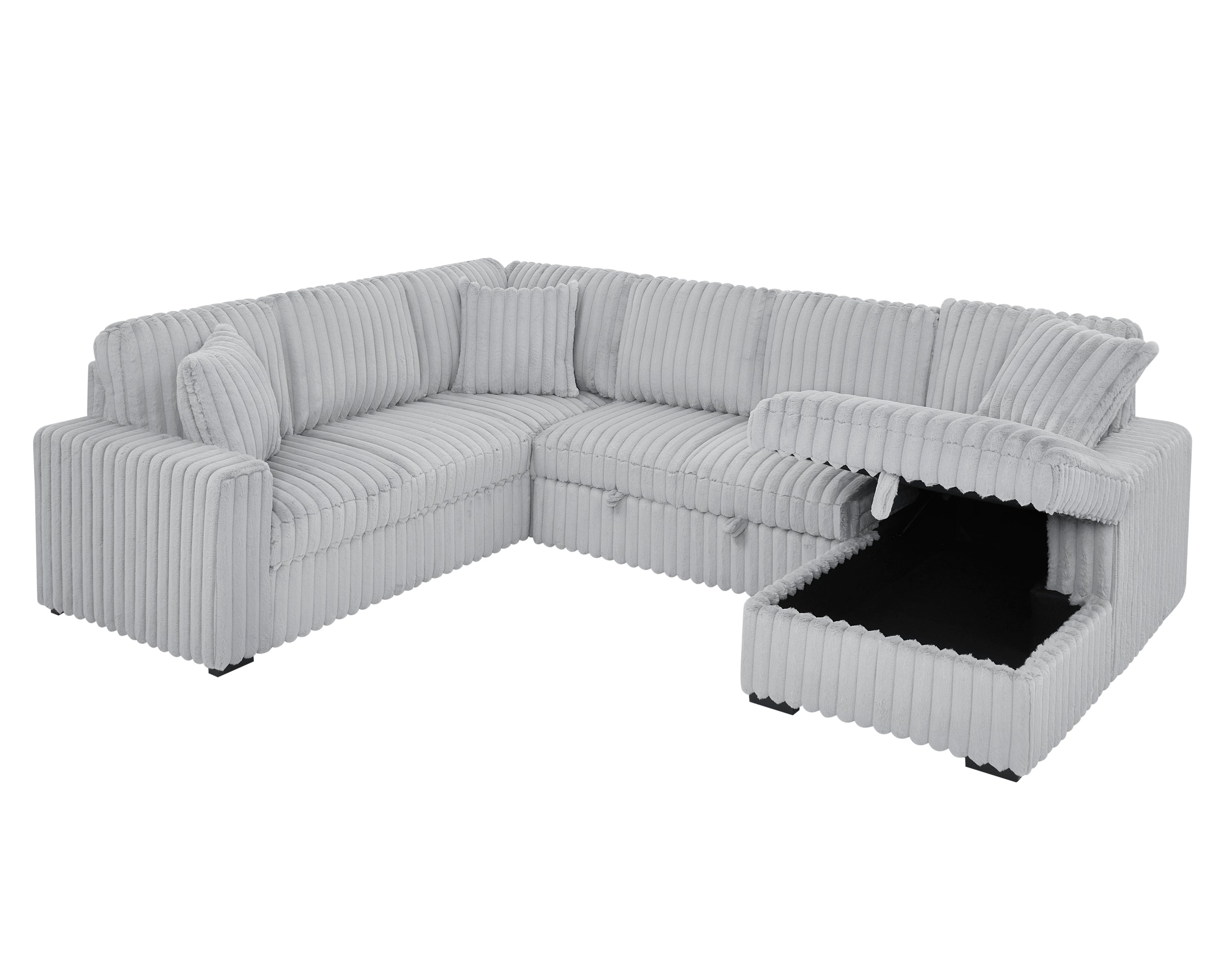 122 Inch Pull Out Couch, Rabbit plush Fabric Sofa Bed with USB Ports & Comfy Upholstered, Oversized U Shape Sectional Sleeper Sofa Bed with Storage Chaise, Grey - Grand Goldman Shop