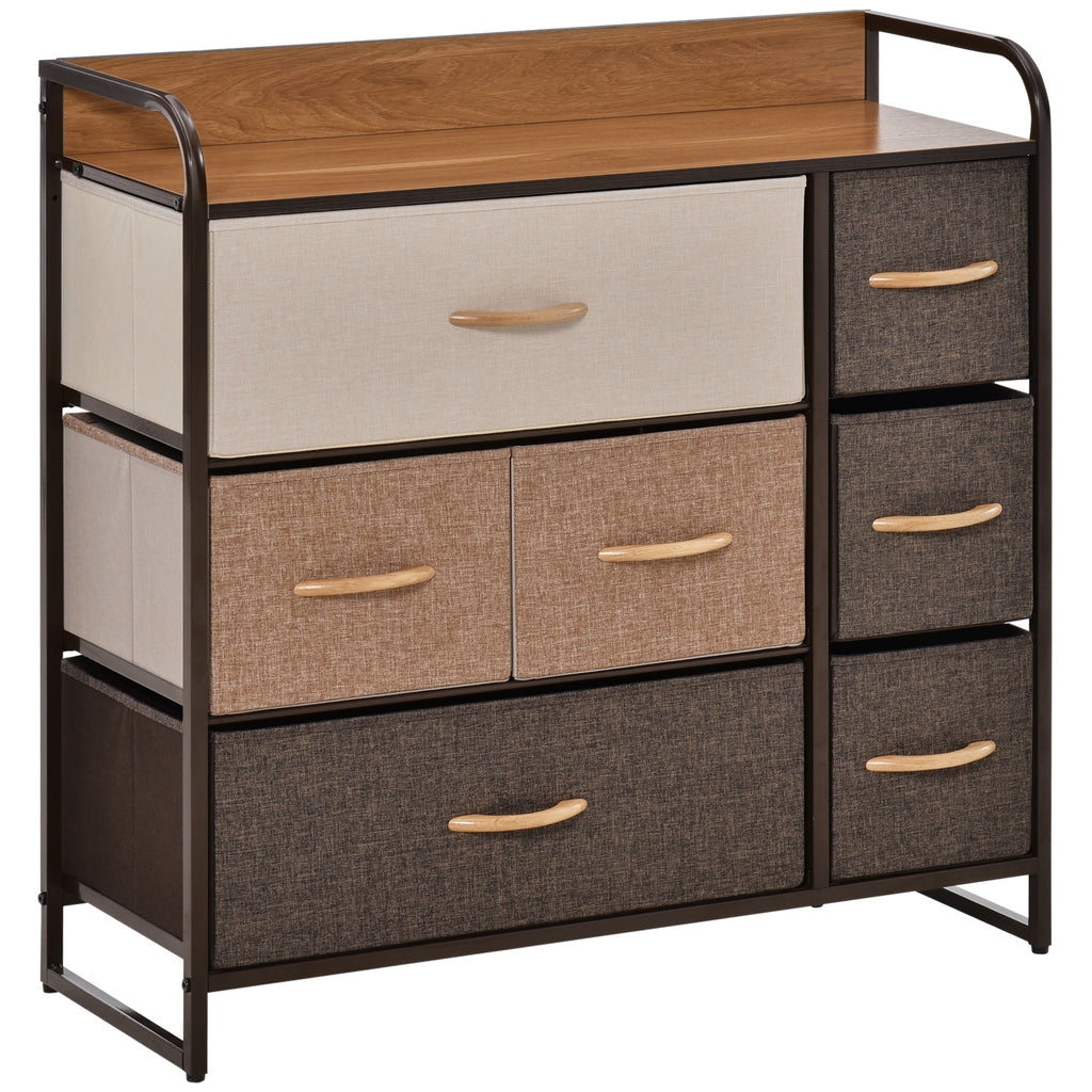 HOMCOM 7-Drawer Dresser, Fabric Drawers, 3-Tier Storage Organizer for Bedroom Entryway, Tower Unit with Steel Frame Wooden Top, Maple Wood - Grand Goldman Shop