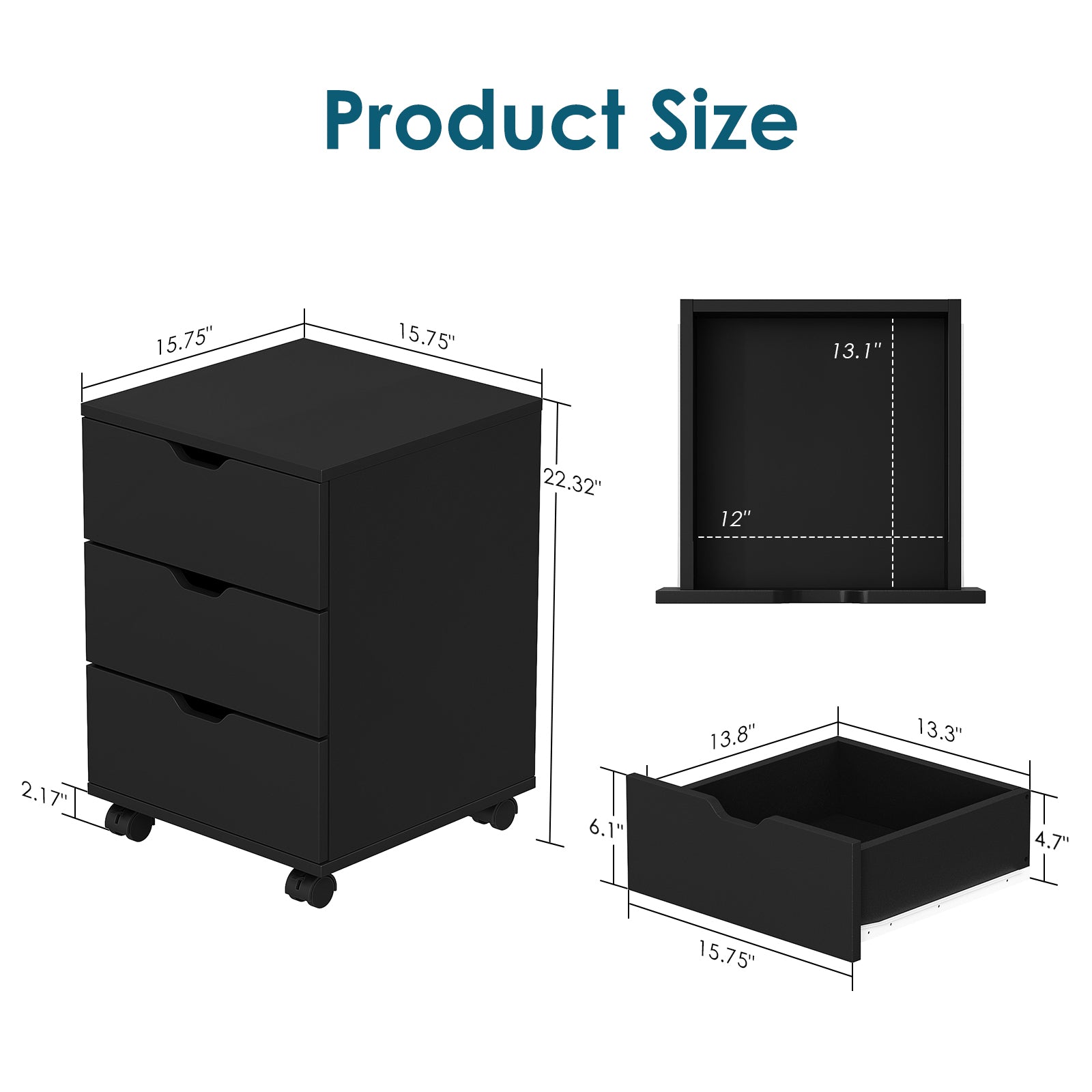 3-Drawer Vertical Filing Cabinet Rolling Wood Mobile File Cabinets Under Desk for Home Office with Casters(Non-Assembled) - G