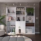 Aynor 3 Piece Home Bookcase set, 74' Wide with 12 Shelves and 2-door Cabinet ,  Living Room Set  White | Premium Home Decor -