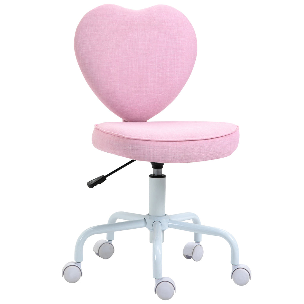 HOMCOM Heart Love Shaped Back Design Office Chair with Adjustable Height and 360 Swivel Castor Wheels, Pink - Grand Goldman