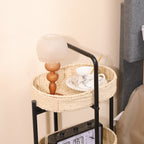 Farmhouse Style 3 Tiers Tray Tables Paper Rope Woven Side Table with Oval Storage Basket in Natural - Grand Goldman Shop