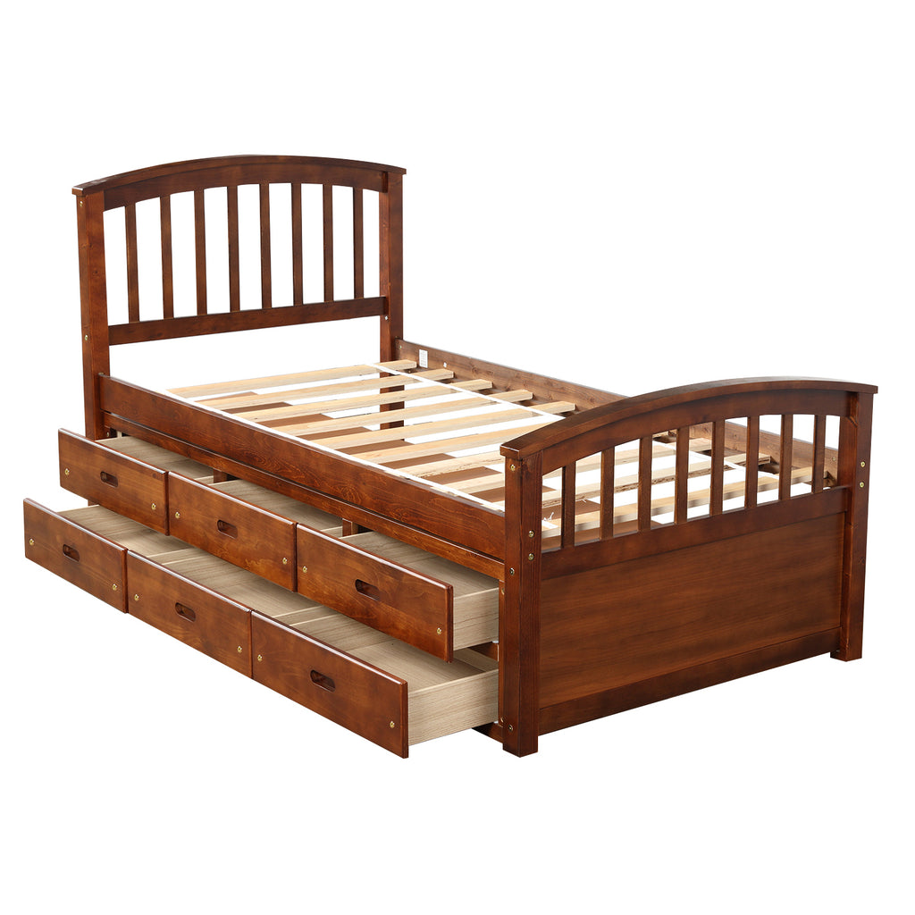 Orisfur. Twin Size Platform Storage Bed Solid Wood Bed with 6 Drawers - Grand Goldman Shop