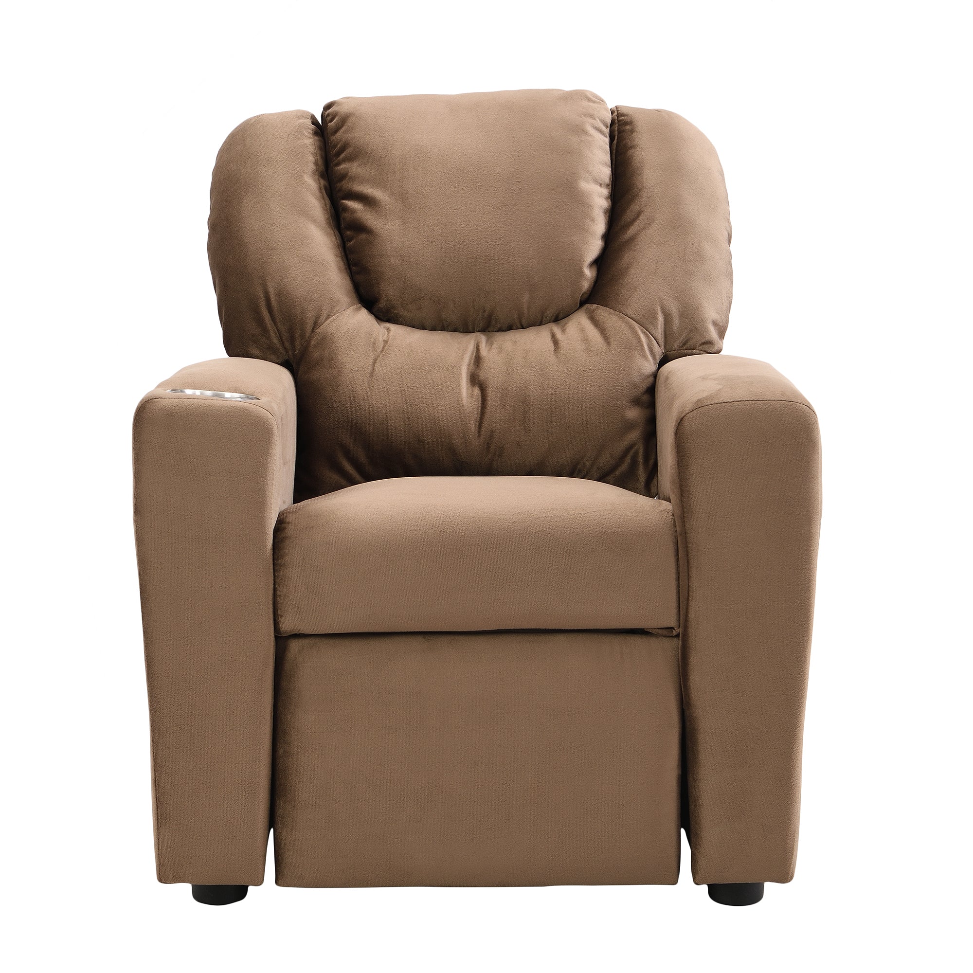 Sally Deluxe Kids Recliner Chair with Cup Holder and Footrest in Brown Velvet, 21.26 x 16.93 x 26.38 inches | Premium Home De