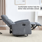 Manual Recliner Chair with Rocker and Swivel in Fabric for Living Room, Grey - Grand Goldman Shop