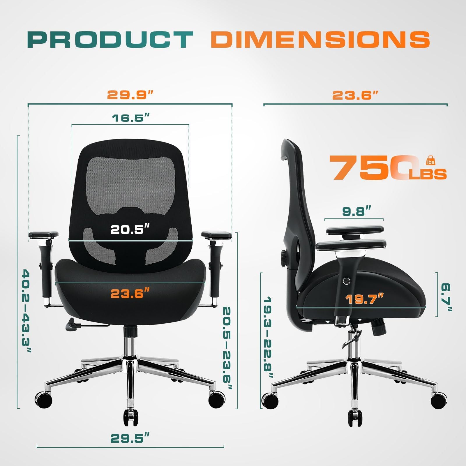 Big and Tall Office Chair with Wide Thick Seat Cushion for Heavy People Ergonomic Computer Mesh Desk Chairs with 4D Armrests,