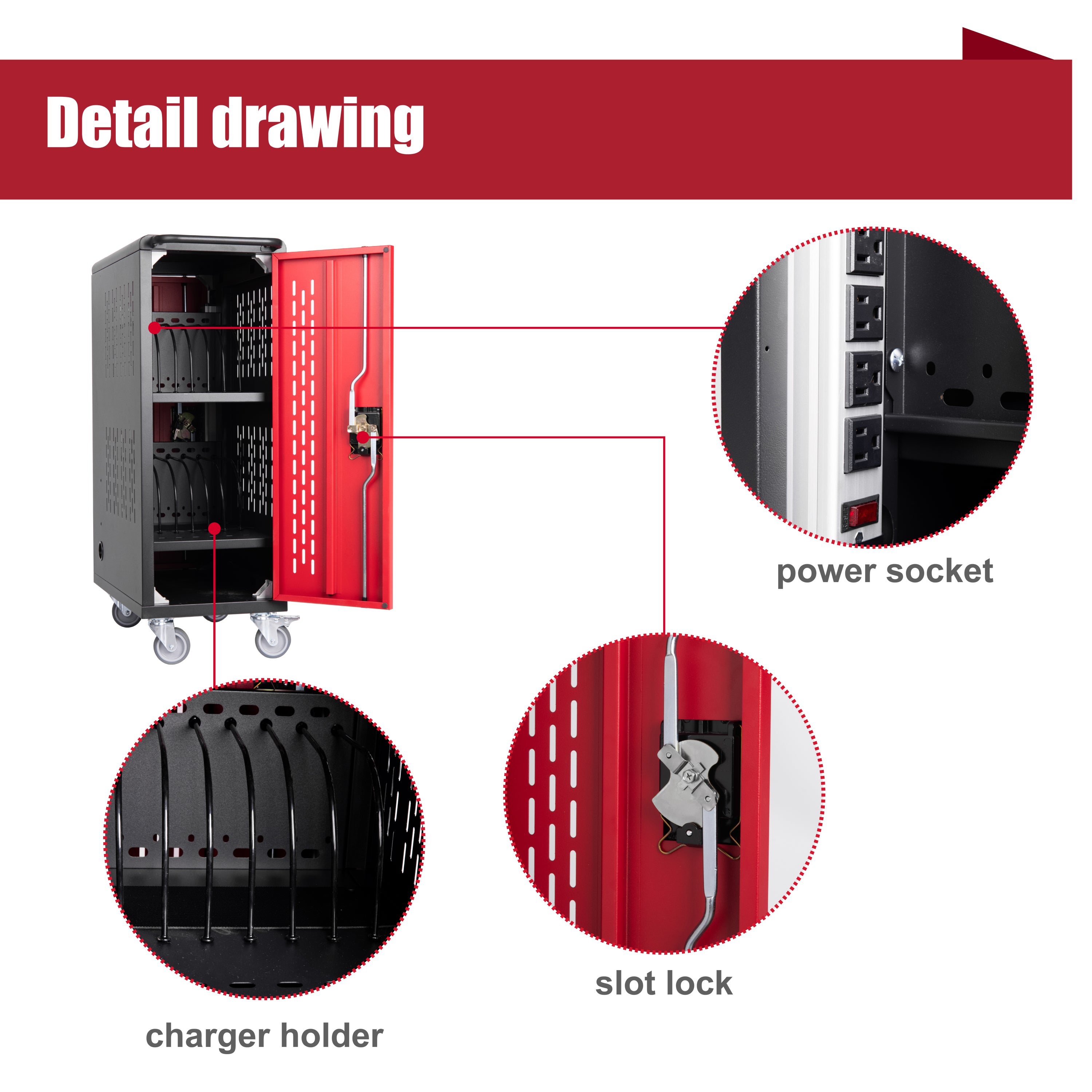 Stylish 16 Bay Mobile School Charging Cart Station for Chromebook, Tablet and Laptop Computer with Power Strip Included, Asse