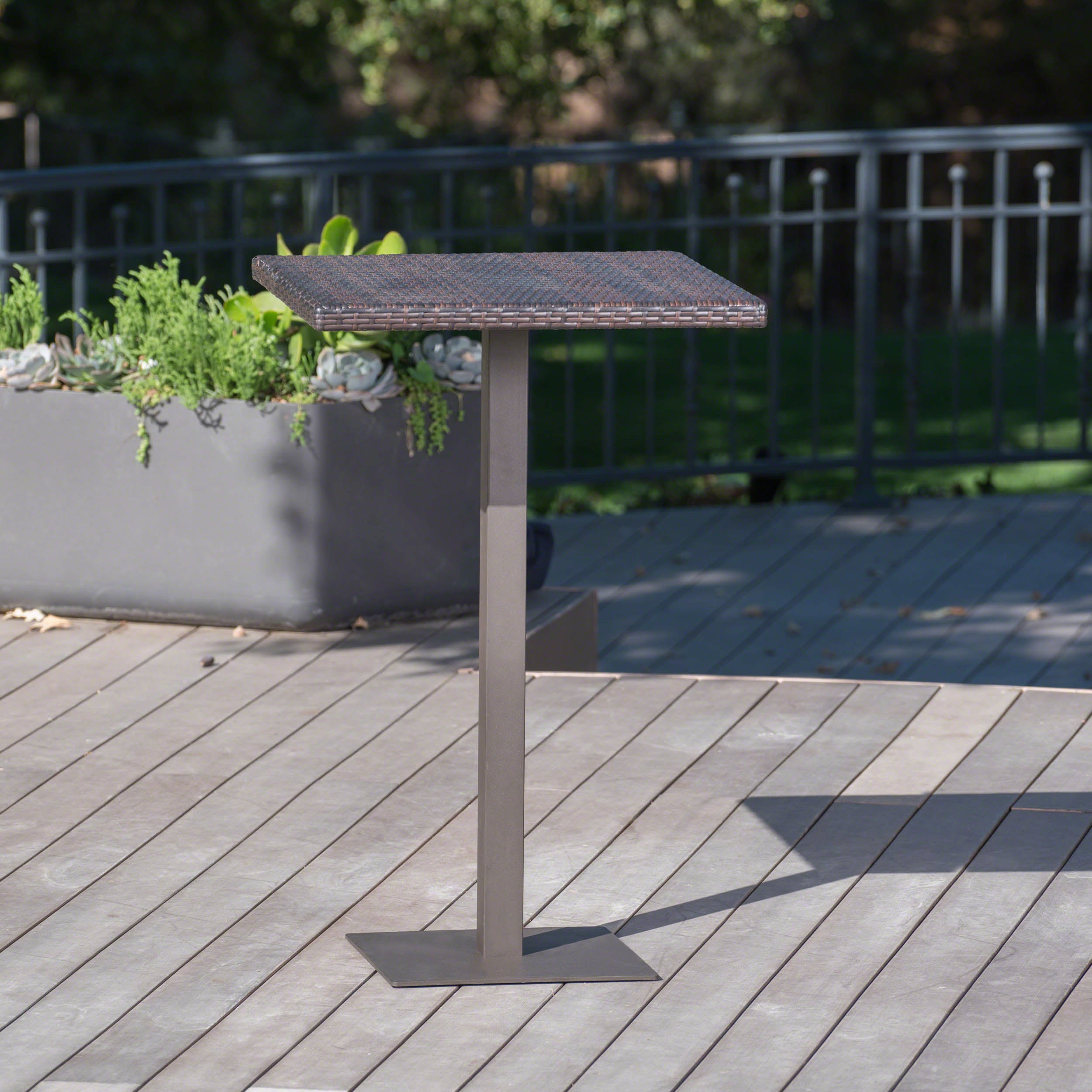 Outdoor 26' x 26' Square PE Rattan Bar Table with Iron Frame, Multibrown - Grand Goldman Shop