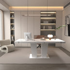 Extendable Dining Room Table for 6-10 Modern White Faux Marble Wooden Expandable Kitchen Table w/Dual Column Pedestal Base, Large Rectangle Dining Table - Grand Goldman Shop
