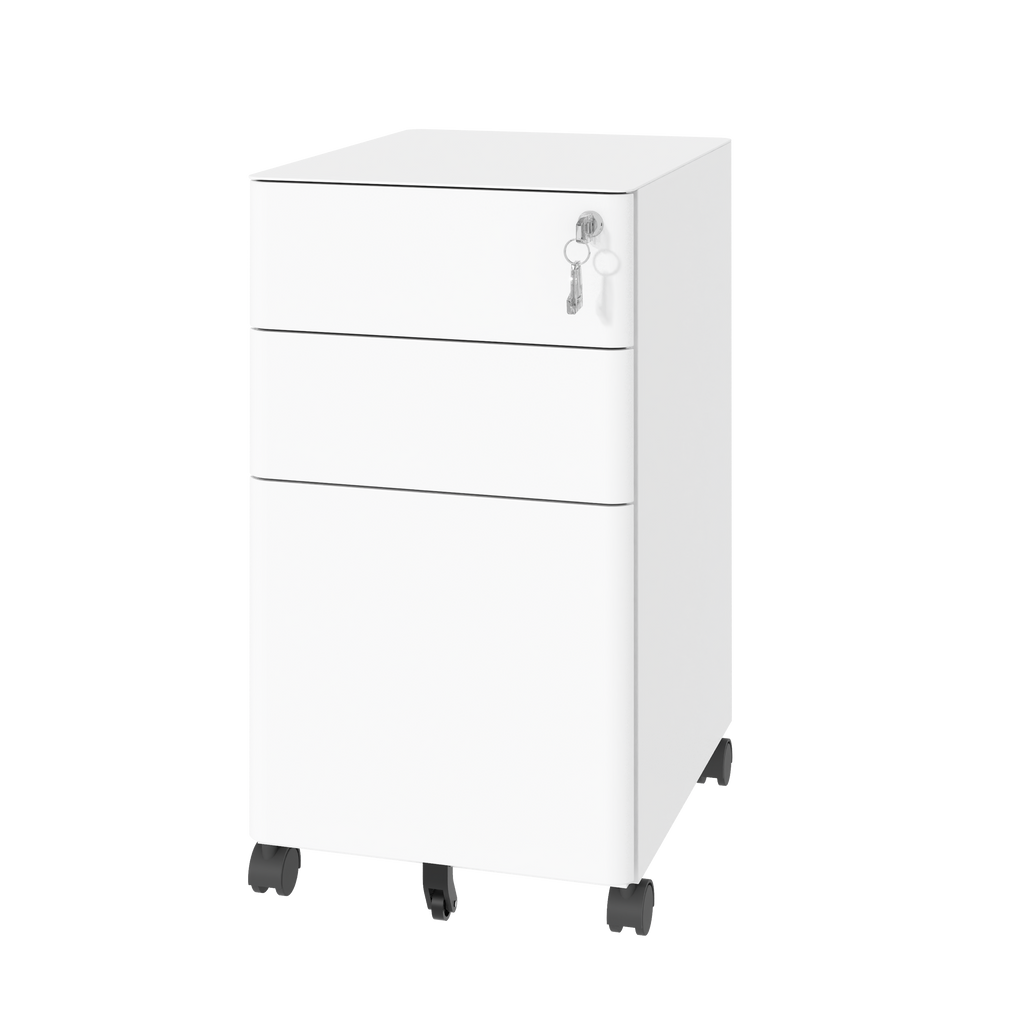 3-Drawer Mobile File Cabinet with Lock, All-Steel Metal Storage on Wheels, Two Shallow & One Deep Drawer for Office/Home, Ful