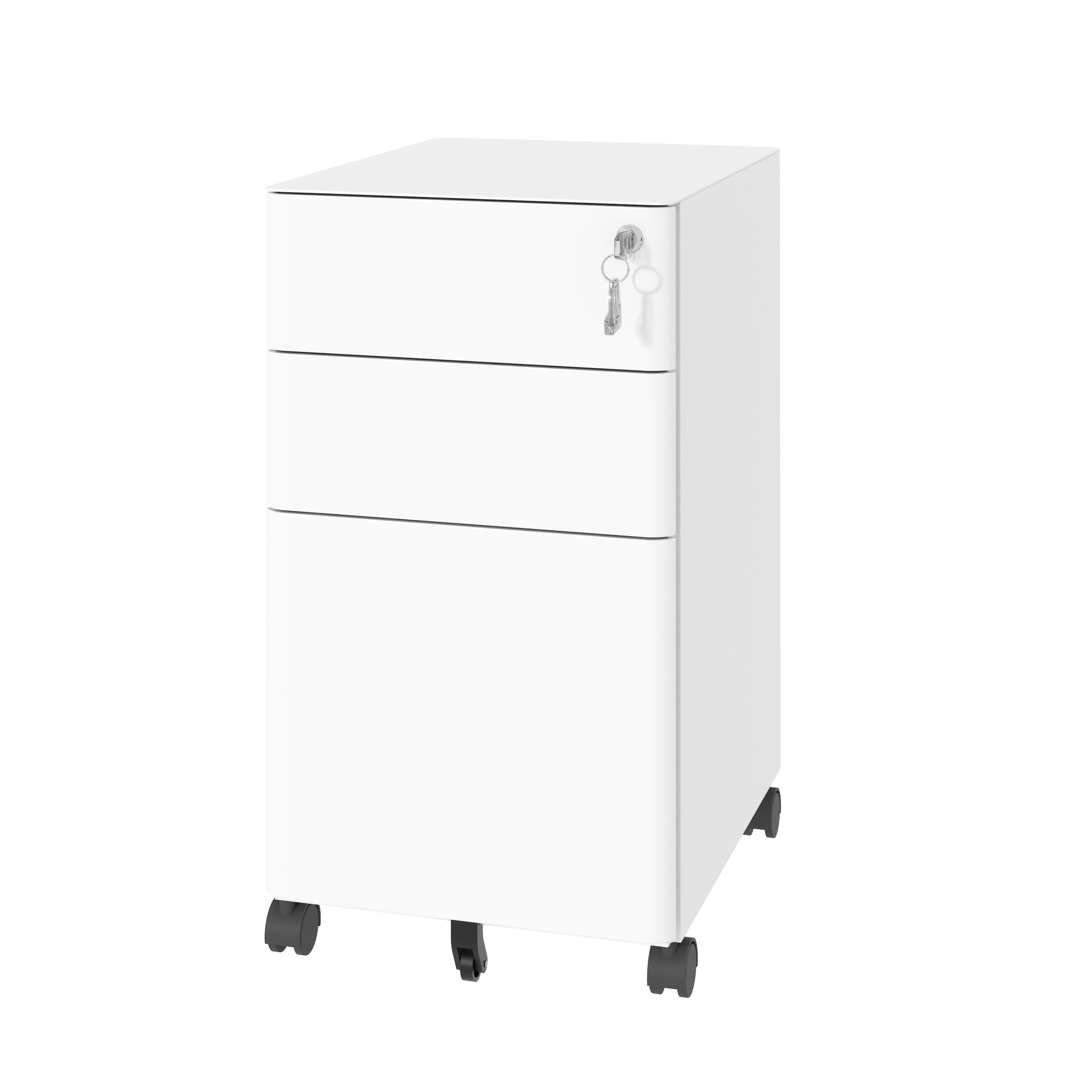 3-Drawer Mobile File Cabinet with Lock, All-Steel Metal Storage on Wheels, Two Shallow & One Deep Drawer for Office/Home, Ful