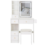 29.2' Small Size Left Drawer Desktop Vanity Table + Cushioned Stool, 2 AC+2 USB Power Station, Hair dryer bracket, Extra Large Touch Control Sliding LED Mirror, Tri-color Switching, Brightness Adjust - Grand Goldman Shop