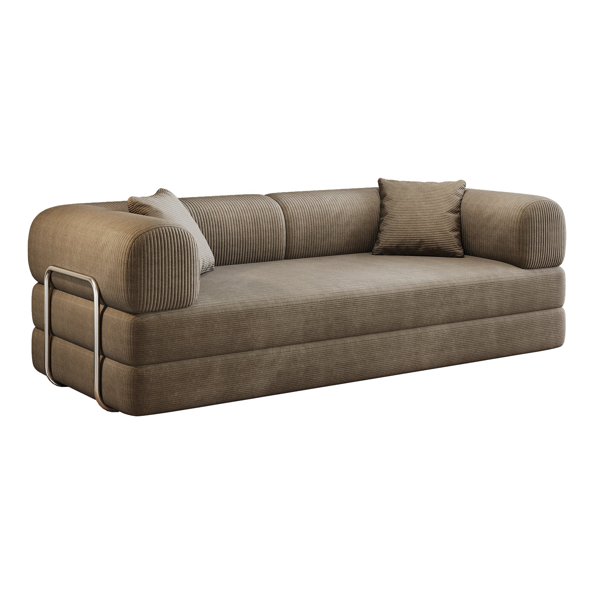 78.8' Compression Sofa,Convertible Floor Sofa Bed-with Pillow Back Support Armrest,Comfy Futon Couch Sleeper Bed,Loveseats Boneless Modular Sectional Sofa,Corduroy fabric,for Living Room,Bedroom,Camel - Grand Goldman Shop