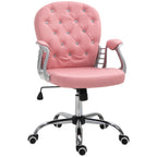 PU Leather Home Office Chair, Button Tufted Desk Chair with Padded Armrests, Adjustable Height and Swivel Wheels, Pink | Prem