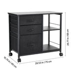 Mobile Metal File Cabinet with 3 Fabric Drawers and 2 Open Shelves Black - Grand Goldman