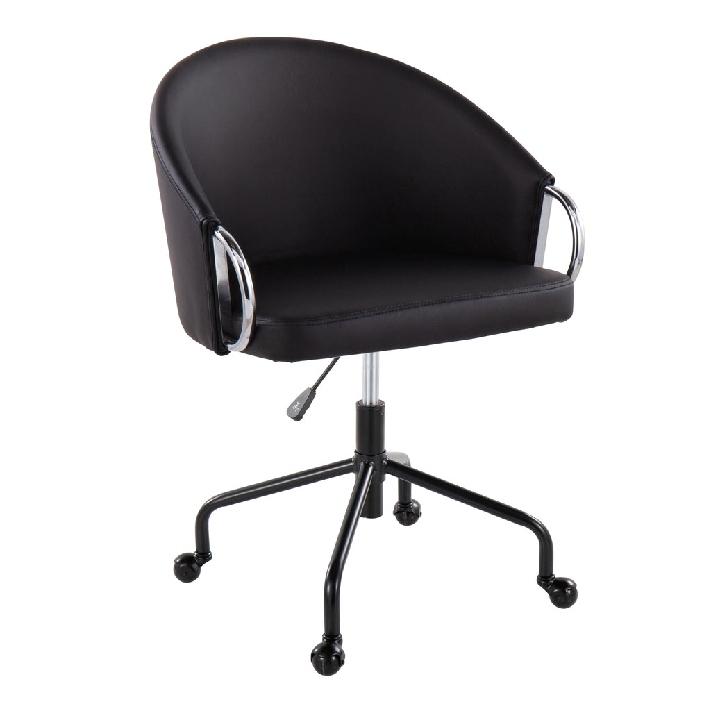 Contemporary Task Chair in Black Metal and Black Faux Leather with Silver Metal Accents | Premium Home Decor - Grand Goldman