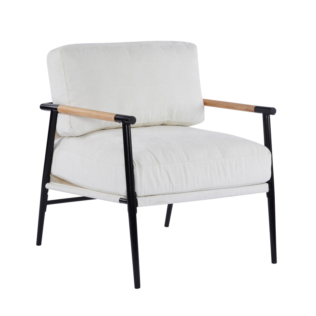 Modern Accent Chair with Plush Cushions, Metal Frame, Wooden Armrest - Cozy Seating for Living Room, Bedroom, Office - Grand Goldman Shop