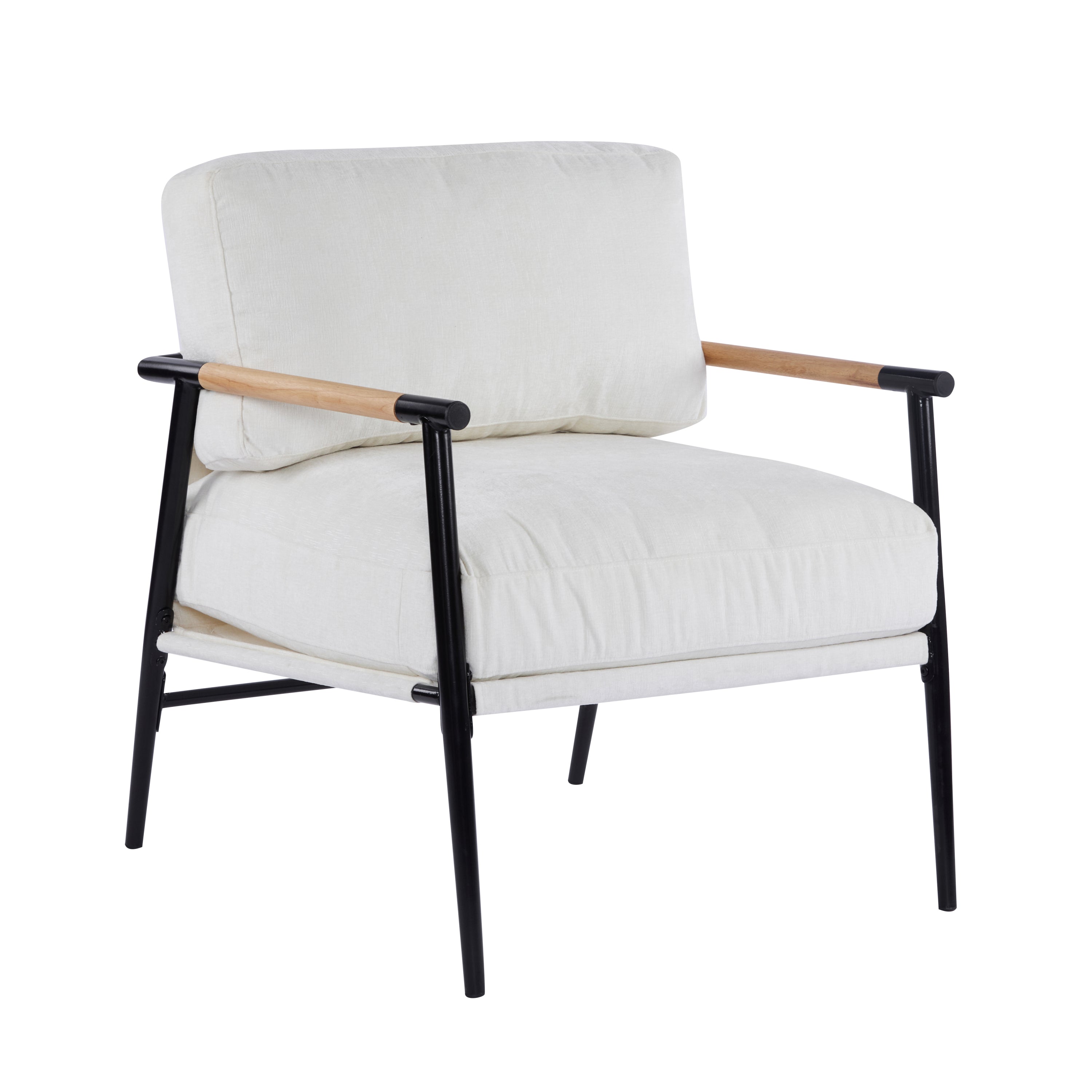 Modern Accent Chair with Plush Cushions, Metal Frame, Wooden Armrest - Cozy Seating for Living Room, Bedroom, Office - Grand Goldman Shop