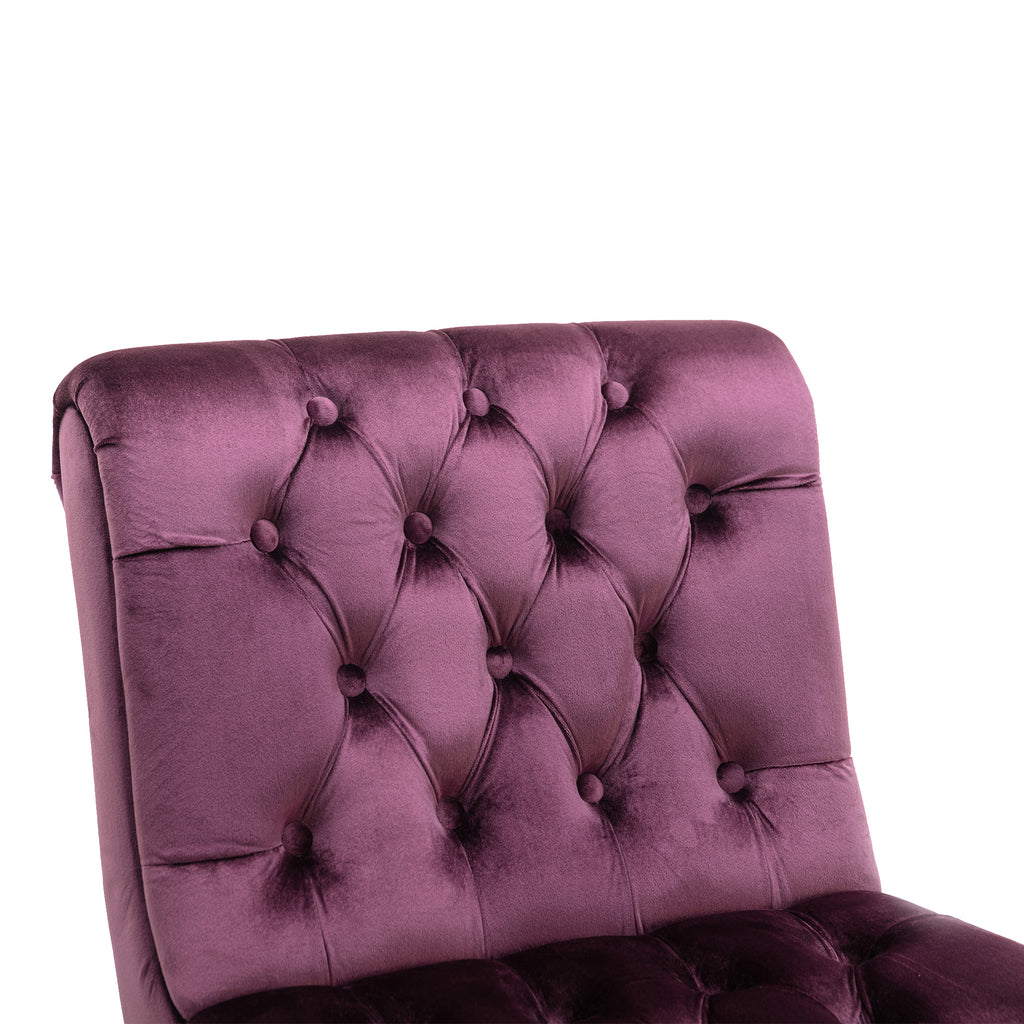 COOLMORE Modern Velvet Armless Accent Living Room Chair / Leisure Chair,Upholstered Fabric Button Comfortable Chair with Wooden Legs for Bedroom, Living Room, Office (Purple Velvet) - Grand Goldman Shop