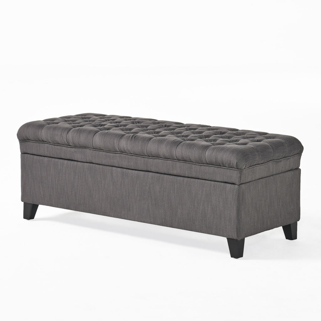 JULIANA Stylish Storage Ottoman with Extra Seating in Gray Fabric, 50x20.5x18.3 inches - Grand Goldman Shop