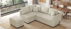 Modern L-shaped Sectional Pull Out Sofa Bed with USB Ports and Storage Ottoman, Beige, Jacquard Fabric, 82.6' - Grand Goldman Shop