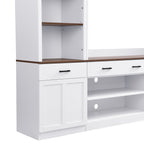 Farmhouse Entertainment Wall Unit with Bookshelf for TVs Up to 70', Walnut TV Stand with Adjustable Shelves, Mid-Century Media Console with Wine Rack for Living Room, White (NEW SKU: N721S000046K-2) - Grand Goldman Shop