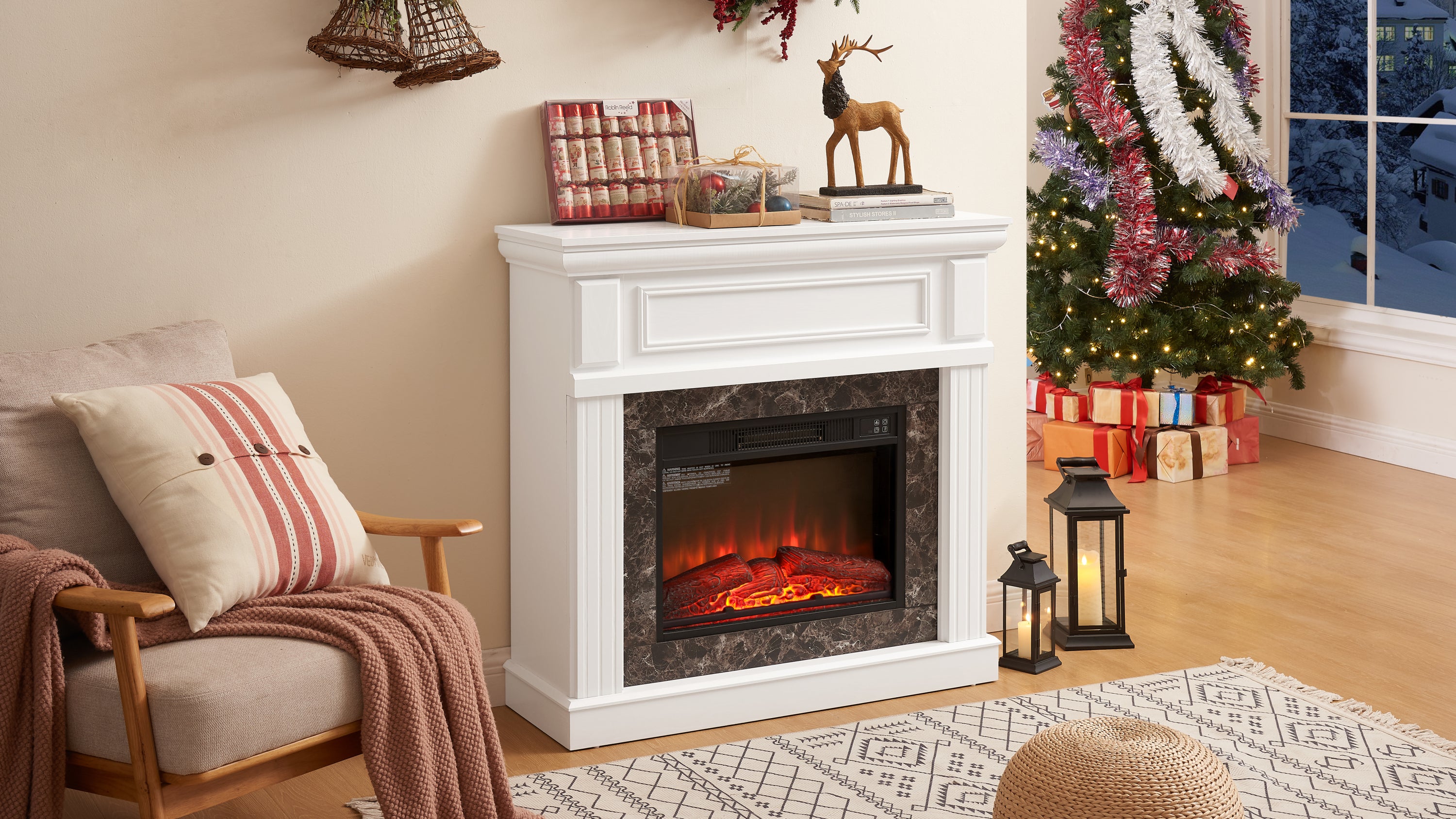 Electric Fireplace with Mantel,fireplace mantel surround with 23' Fireplace Insert, Adjustable Flame, Remote Control-White,41.34'W*14'D*40'H - Grand Goldman Shop