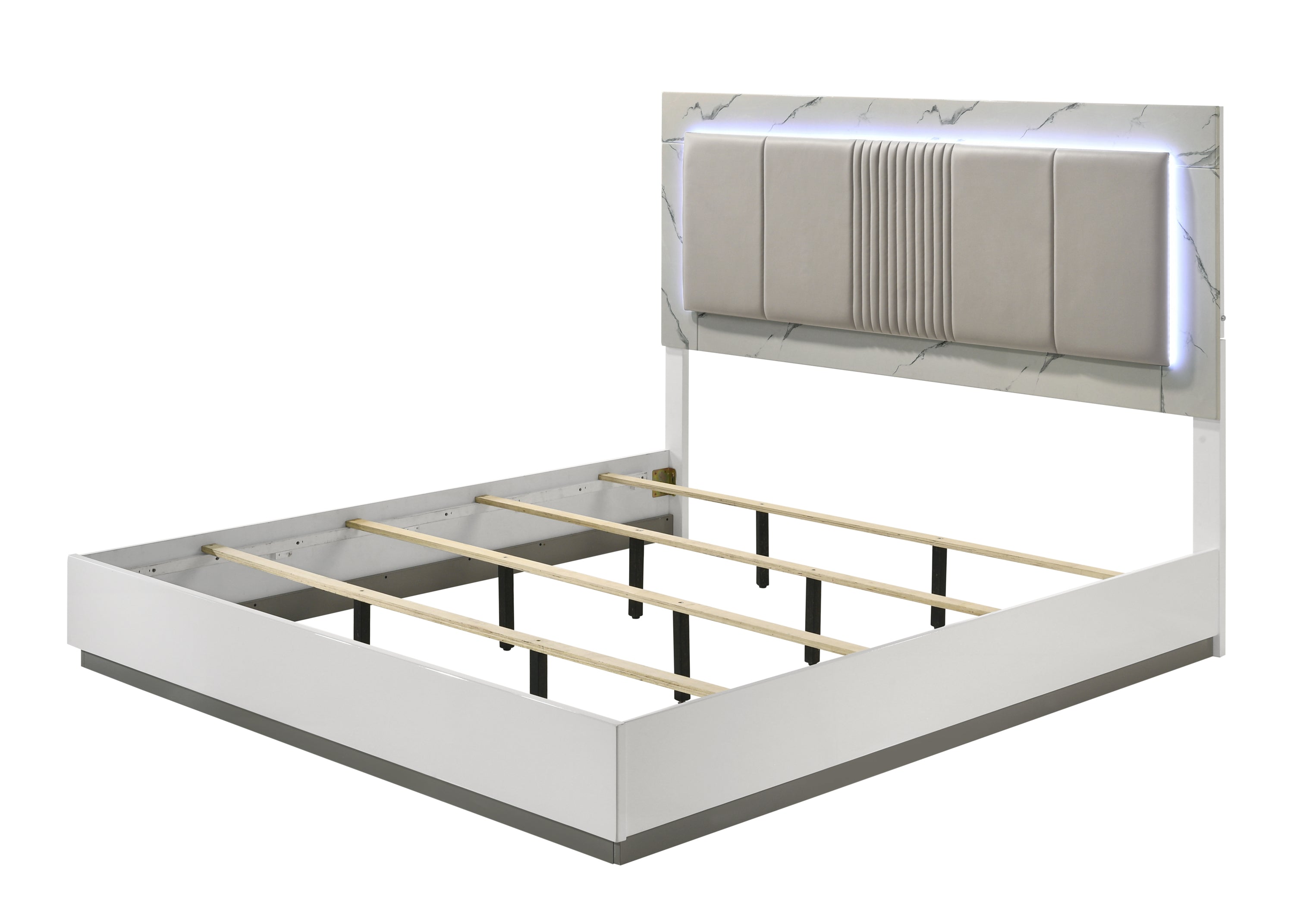 Mist Queen 4-Piece Set – Two-Tone High-Gloss Marble & Lacquer Finish with LED Lighting White - Grand Goldman Shop