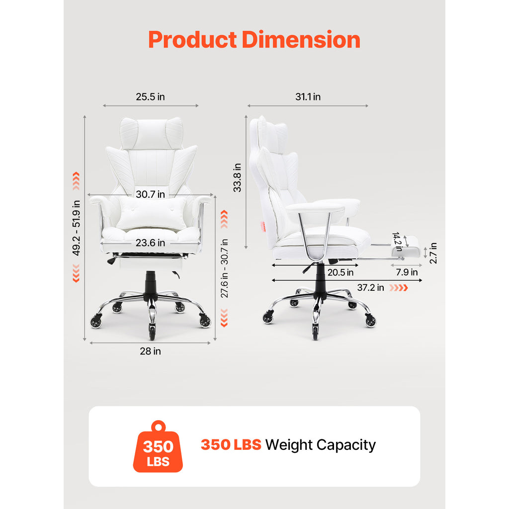 Reclining Office Chair with Footrest, Heavy Duty PU Leather Wide Office Chair, Big and Tall Executive Office Chairs with Lumb
