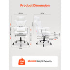 Reclining Office Chair with Footrest, Heavy Duty PU Leather Wide Office Chair, Big and Tall Executive Office Chairs with Lumb