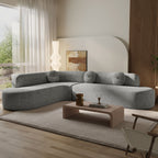 Mirod 122'' Extra Large Sectional Sofa Soft Fabric Upholstery, Elegant Curved Design with Three Round Cushions , High-Resilience Foam for Ultimate Comfort - Grand Goldman Shop