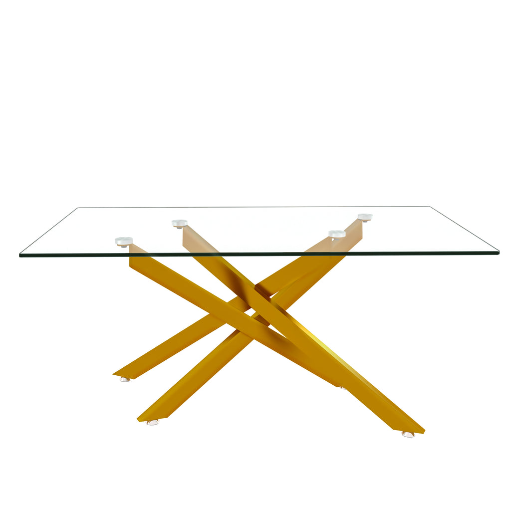39.37' Rectangular Clear Tempered Glass Coffee Table,Stylish Design with Golden Metal Legs, Coffee Table for Living Room - Grand Goldman Shop