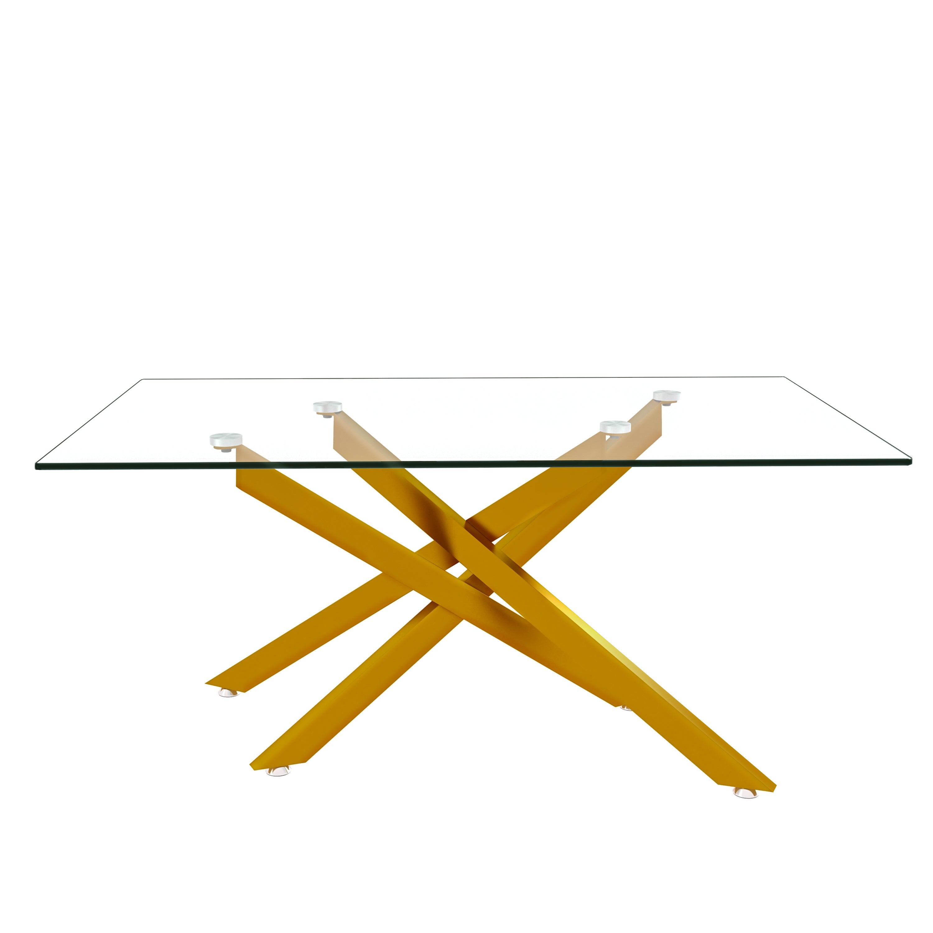 39.37' Rectangular Clear Tempered Glass Coffee Table,Stylish Design with Golden Metal Legs, Coffee Table for Living Room - Grand Goldman Shop