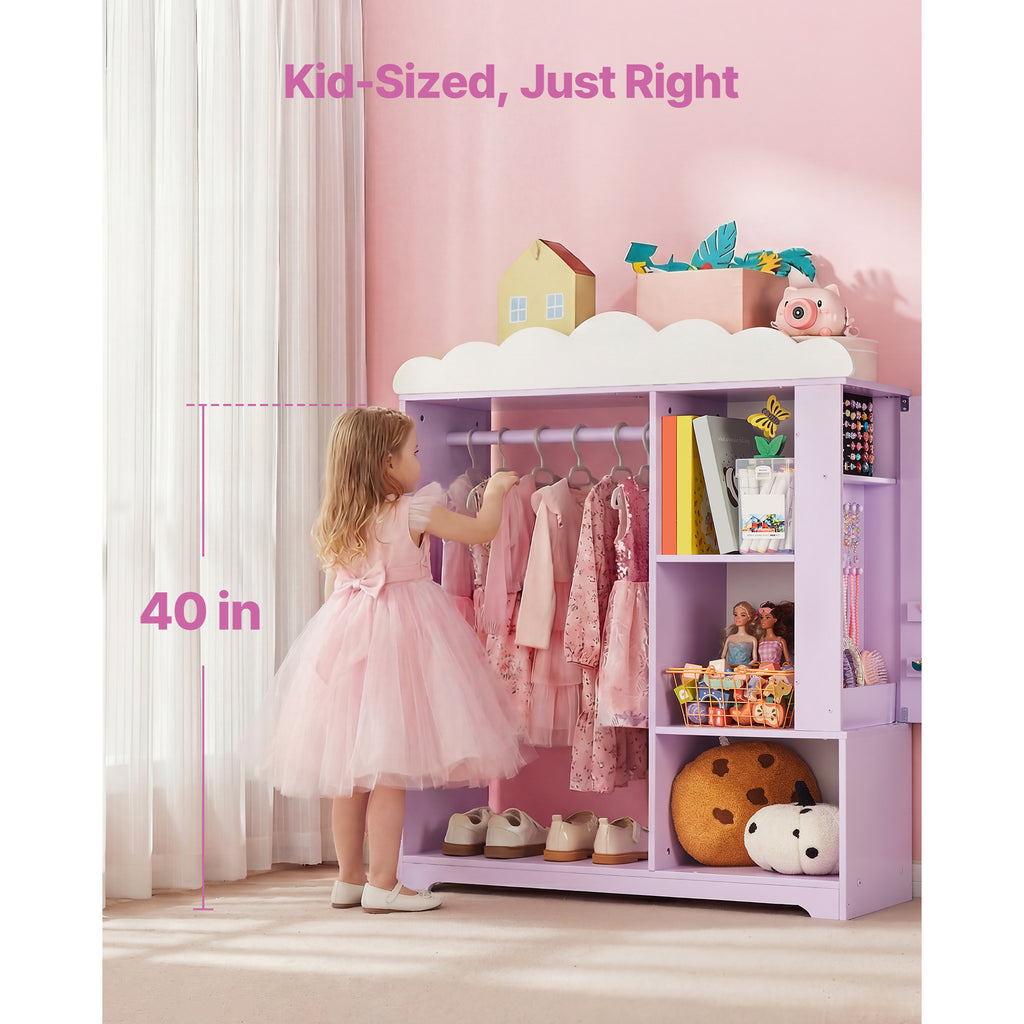 Kids Dress Up Storage, with Jewelry Cabinet, Dress Up Closet with Mirror and Shelves, Princess Costumes Wardrobe Closet, Todd