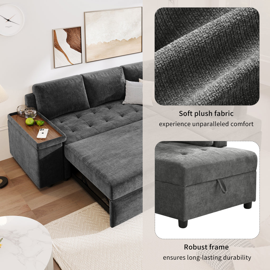 Mirod 91.5-Inch L Shaped Couch with Pull Out Bed and Storage Sectional Sleeper Sofa with Hidden Storage , Wide Armrest with storage,for Living Room, Apartment, Bedroom, Office - Grand Goldman Shop