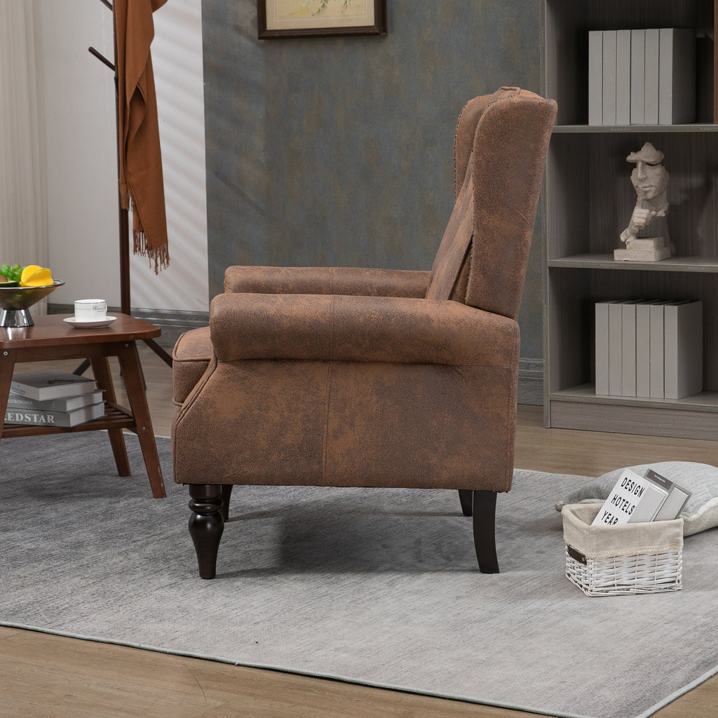 Modern Coffee Wood Frame Armchair with Sturdy Wood Legs and Microsuede Upholstery for Living Room - Grand Goldman Shop
