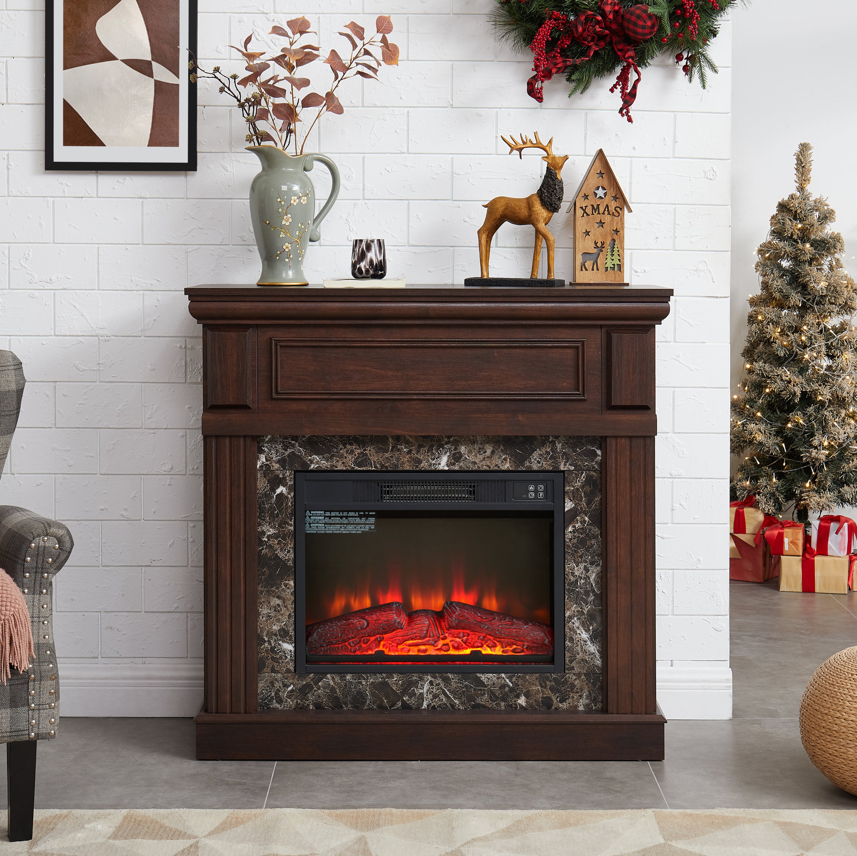 Electric Fireplace with Mantel,fireplace mantel surround with 23' Fireplace Insert, Adjustable Flame, Remote Control, Cherry,41.34'W*14'D*40'H - Grand Goldman Shop