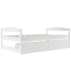 White Twin Size Platform Bed with Two Drawers, Pine Wood and MDF, 77.1''L x 40.7''W x 23.1''H - Grand Goldman Shop