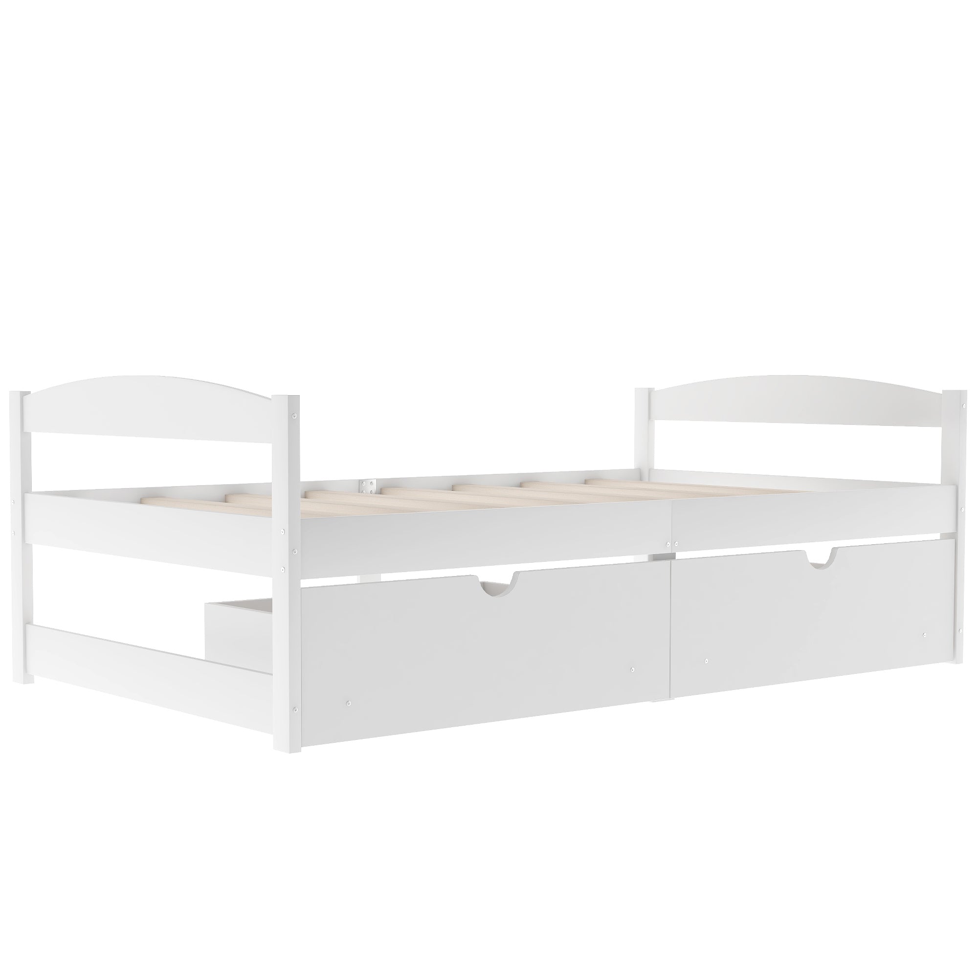 White Twin Size Platform Bed with Two Drawers, Pine Wood and MDF, 77.1''L x 40.7''W x 23.1''H - Grand Goldman Shop