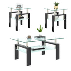 Modern Tempered Glass Tea Coffee End Table Set of 2, Transparent/Black, Metal Legs, Square Design - Grand Goldman Shop