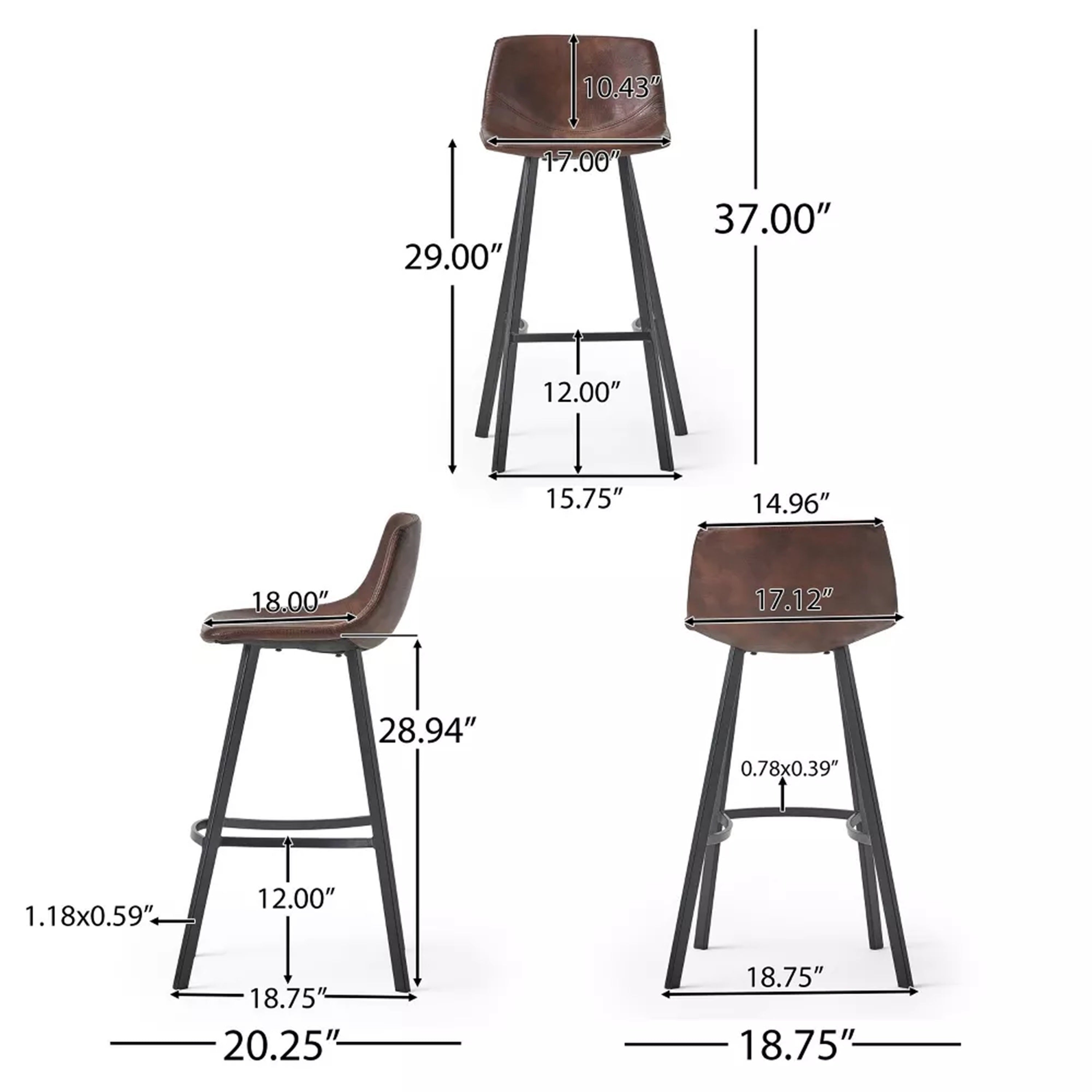 Set of 2 30' Dax Faux Leather Barstool Brown - Grand Goldman Shop
