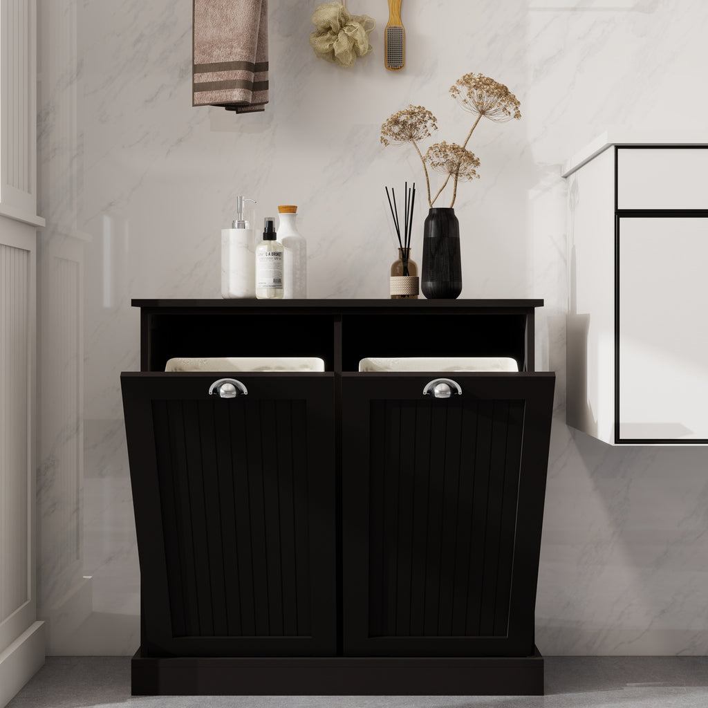 Two-Compartment Tilt-Out Laundry Sorter Cabinet-Black - Grand Goldman Shop