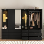 Wardrobe Closet 71.7' H, Bedroom Wooden Wardrobe with 2 Doors 6 Drawers, Modern Clothing Storage Cabinet Combination with Storage Shelves and Hanging Rail, Black - Grand Goldman Shop