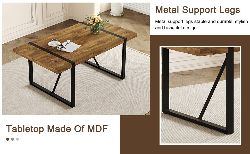 Rustic Industrial Rectangular Wood Dining Table For 4-6 Person, Thick Engineered Wood color Tabletop and Black Metal Legs,Desk For Kitchen Dining Living Room - Grand Goldman Shop