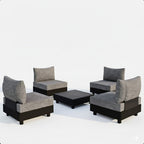 Modern Gray Aluminum Patio Sectional Set with Modular Armless Chairs and Coffee Table