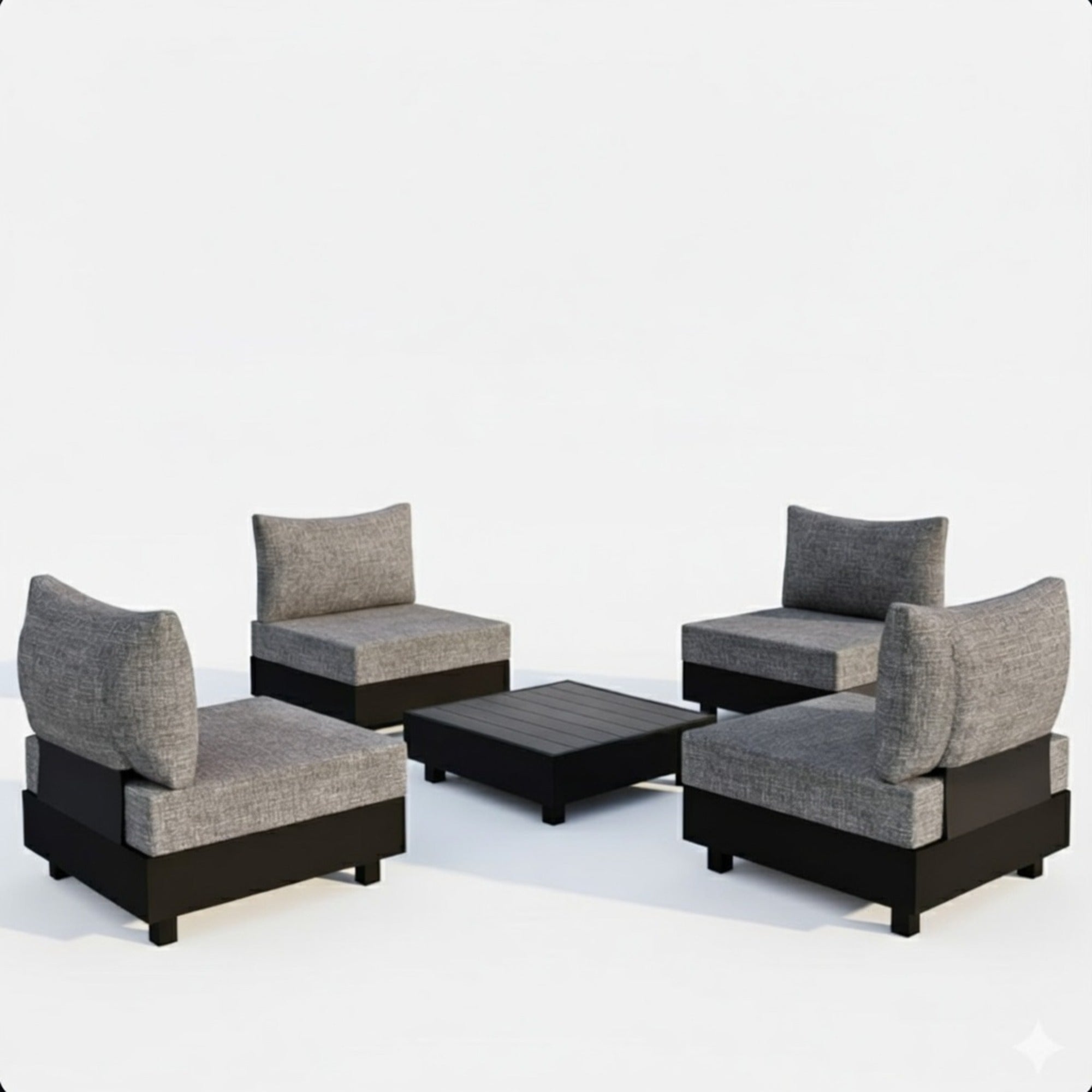 Modern Gray Aluminum Patio Sectional Set with Modular Armless Chairs and Coffee Table